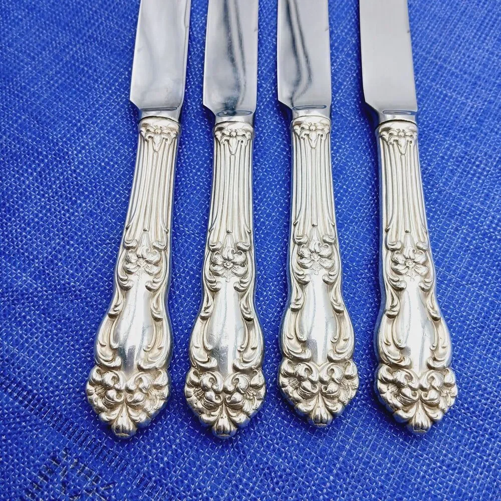 Reed Barton TIGER LILY Dinner Knive 1945 Art Nouveau Silverplate 4 Pcs Set Vtg